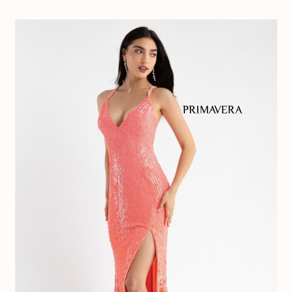 Primavera Couture Coral Sequin Gown
